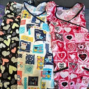 Colorful Heart and Owl Print scrub Tops 6 for Valentine week
